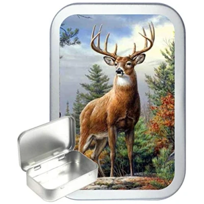Image of TEEZ Stag Portrait 50ml Silver Hinged Tobacco Tin, 1oz Tin