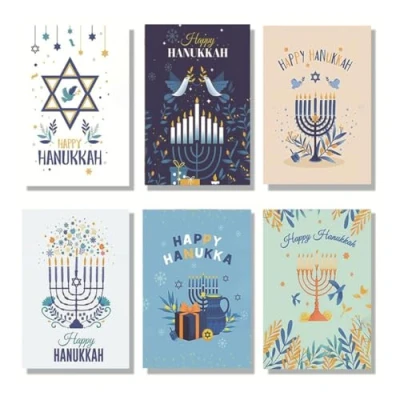 Image of xbiez 30Pcs Menorah Bird Print Hanukkah Greeting Cards with Envelopes Happy Note for Chanukah Holiday