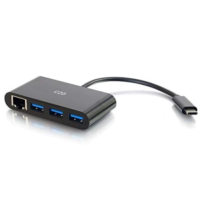 Image of C2G USB C / Thunderbolt 3 to RJ45 Gigabit Ethernet and x A 3.0 Laptop Adapter Hub, Suitable for MacBook Pro, iMac, Google Chromebook, Pixel, Dell Latitude, XPS 12/13/14 More. (Black)