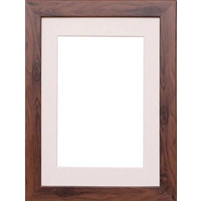 Image of Oak Dark Plum Mahogany Flat Wooden Effect Photo Picture Frame Poster Frames With Ivory Mount (90x70cm for Size 80x60cm, Oak)