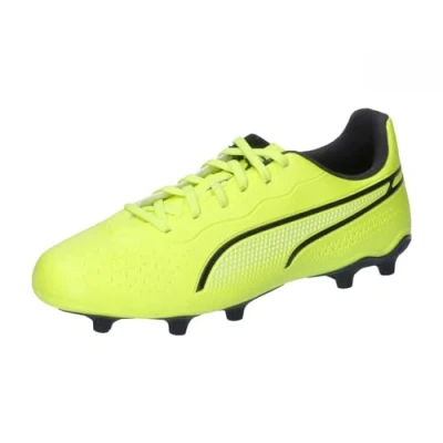 Image of Puma KING Match FG/AG JR Unisex Moulded stud football boots for kids, Size: 5.5, Electric lime/black/poison pink High quality imitation leather