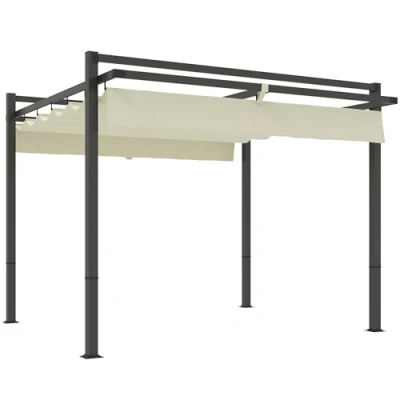 Image of Outsunny 3 x (m) Pergola with Retractable Roof and Aluminium Frame Khaki 84C 476V00KK