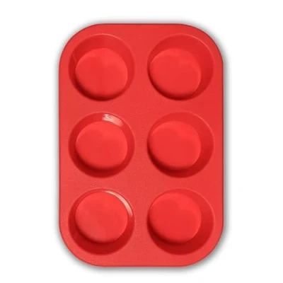 Image of Glamified Muffin Tray 6 Cup Large Silicone Muffins Pan, Non Stick Giant Cupcake Tin, Silicon Bakeware, Baking Case, Mould for Yorkshire Pudding, Cupcakes (Red)