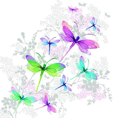 Image of 20 napkins with dragonflies as table decoration or for crafting napkin technique, 33 x cm