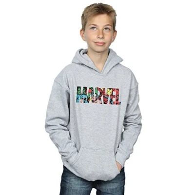 Image of Marvel Comics Boys Logo Character Infill Hoodie Sport Grey 12 13 Years