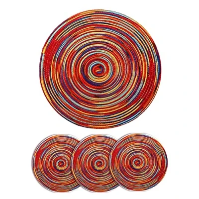 Image of Alnicov 4pcs Cotton Woven Rattan Heat Resistant Tablema,11.8Inch 30cm Round Placemats Set,Coasters,Kitchen Table Mats,Bowl Mat for Dining Kitchen Decoration