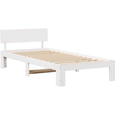Image of vidaXL Bed Frame with Headboard White 90x200 cm Solid Pine Wood