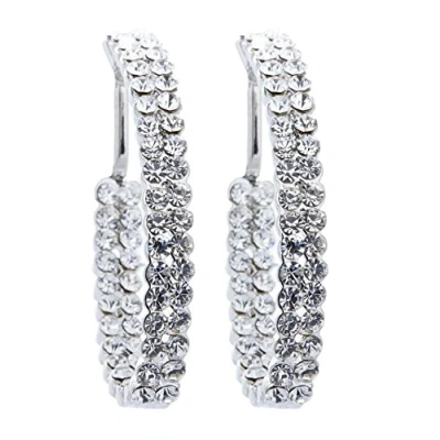 Image of Clip On Earrings Silver Plated Hoops With Clear Crystals Macey