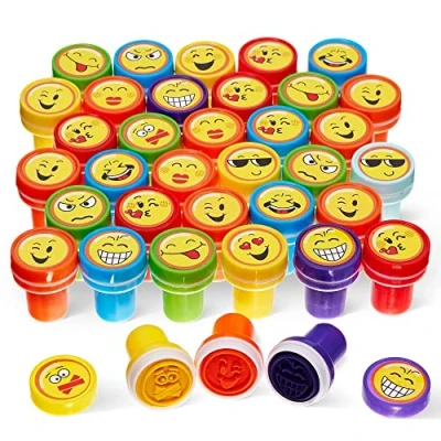 Image of THE TWIDDLERS 36 Ink Stamps for Kids, Assorted Colours &amp; Emoji Smiley Faces, Self Inking Kids Stamp Set, Arts Crafts Birthday Party Favours, Childrens Teachers Rewards Gift Prizes
