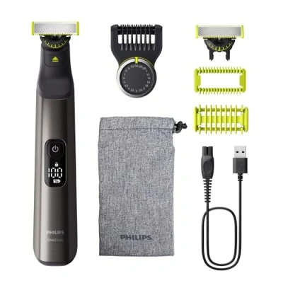 Image of Philips OneBlade Pro 360 Authentic Face &amp; Body Electric Beard Trimmer, Shaver and Bodygroomer, 2X Blades, 1x 20 Length Comb, Kit, Soft Pouch, QP6552/30