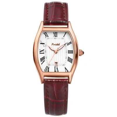 Image of JewelryWe Vintage Women Leather Watch: Barrel Shape Analog Quartz Watch Simple Elegant Casual Dress