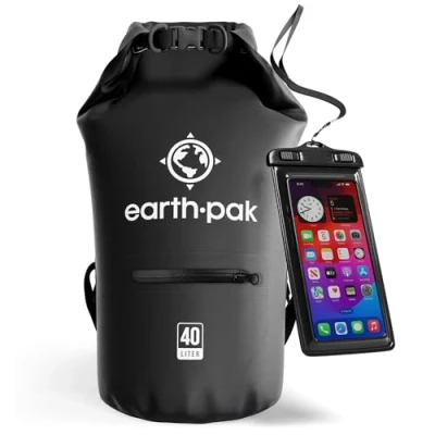 Image of Earth Pak Torrent Series Waterproof Dry Bag Keeps Gear for Kayaking, Boating, Hiking, Camping and Fishing with Phone Case (Black, 40L)