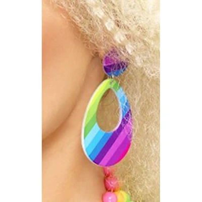 Image of Smiffys Teardrop Earrings, Neon Multi Coloured , 1980&#039;s Fancy Dress, 1980s Dress Up Jewellery