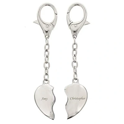 Image of Custom Personalised Joining Heart Keyring Laser Engraved With A Name On Each Heart. Couples, Valentines, Romance.