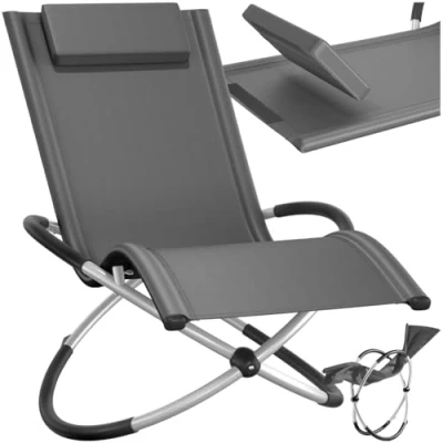 Image of TecTake® Ergonomic Foldable Sun Lounger, Breathable Textilene Fabric, Steel Anti Tilt Frame, Easy Assembly, Low Maintenance, Outdoor Garden Furniture, Sunbed with Rocking Feature and Headrest grey