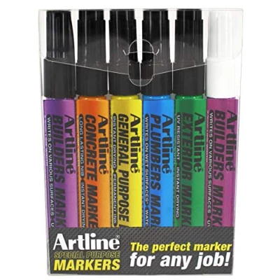 Image of Artline Speciality Marker Pens Set Builders, Exterior, General Purpose, Concrete, Plumber Pack 6