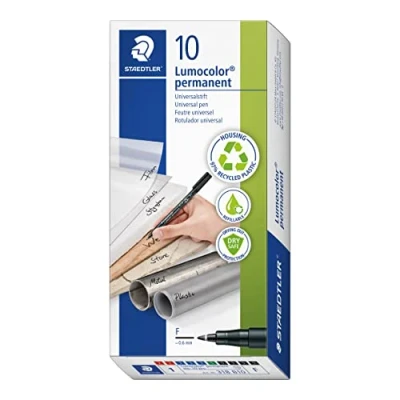 Image of STAEDTLER 318 B10 Lumocolor Permanent Pen, Fine Line Width, 0.6mm Assorted Colours (Box of 10)