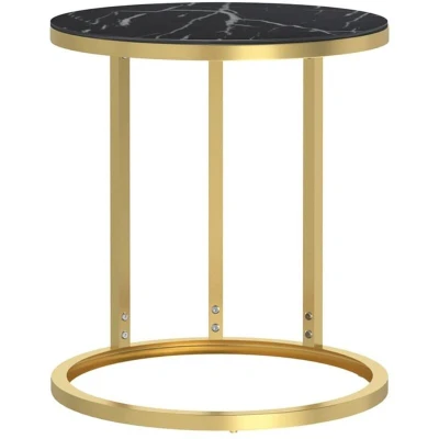 Image of vidaXL Side Table Gold and Black Marble 45 cm Tempered Glass