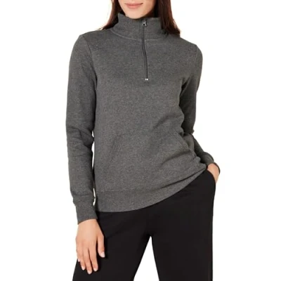Image of Amazon Essentials Women&#039;s Long Sleeved Fleece Quarter Zip Top (Available in Plus Size), Charcoal Heather, XXL