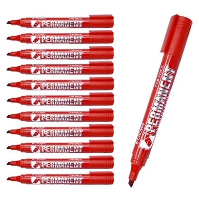 Image of CROWN Permanent Markers Chisel Tip Pack Of 12 Ink Red 2mm 5mm Line