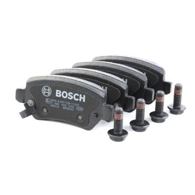 Image of 583021PA30 Brake pad set BOSCH 0 986 424 646 Low Metallic with acoustic wear warning mounting manual, anti squeak plate, bolts/screws