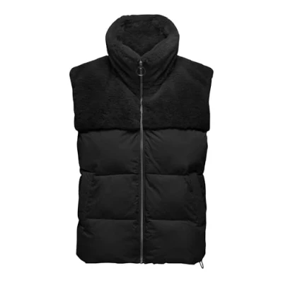 Image of ONLY Women&#039;s Onlwanja Fur Puffer Mix Waistcoat CC OTW Vest, Black, S
