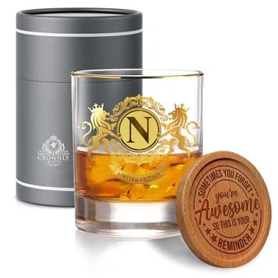 Image of CROWNLY CRYSTAL® Gifts for Her Birthday Personalised Men Whiskey Glass Him Gift Ideas Mens Boyfriend Whisky (N)