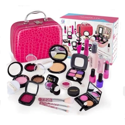 Image of Bigger Girls Pretend Makeup set, safe and no real Substances, Cosmetic beauty kit, with make up Box (Bigger set DEEP PINK box)