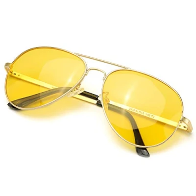 Image of SODQW Night Driving Glasses, HD Vision Anti Glare Safety Glasses Yellow Lens for Driving, 100% UVA UVB Protection, L, Gold Frame
