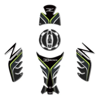 Image of labelbike Kit of 3D Gel Resin Stickers Decorations and Motorcycle Protections compatible with KAWASAKI Z900 Carbon like color Gray Green finishes