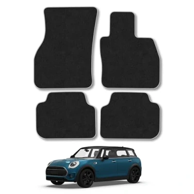 Image of Car Mats Compatible with Mini Clubman (2015 ) [F54] Tailored Fit Grey Carpet Floor Set Accessory Custom 4 Pieces Anti Slip Backing &amp; Binding Trim Edge