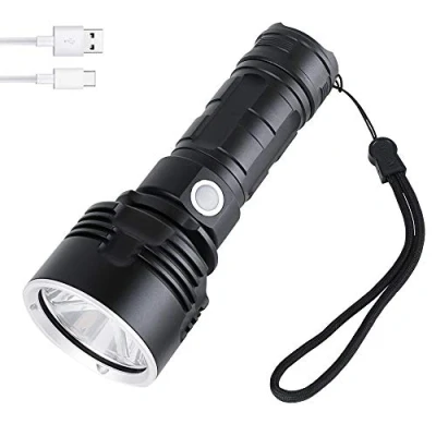 Image of XHP50 LED Torch Rechargeable, WESLITE Tactical Torches Super Bright 5000 Lumen Powerful Handheld Flashlight with Power Indicator USB Chargeable for Camping Fishing Hiking(Battery Included)