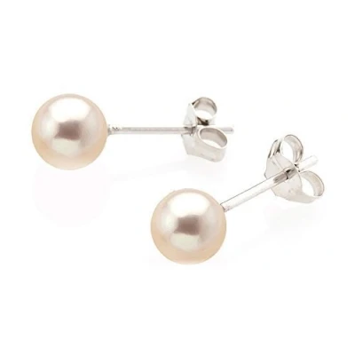 Image of 9ct white gold 5mm round freshwater pearl stud earrings (June birthstone), gift box.