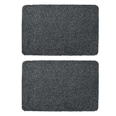 Image of JVL Tanami Machine Washable Doormat, 50x75cm, Charcoal, Pack of 2