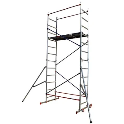 Image of Home Master DIY Scaffold Tower Aluminium at Scaffolding 150kg Load Capacity, Quick Assembly, Trapdoor Platform 5m + 2 Outriggers