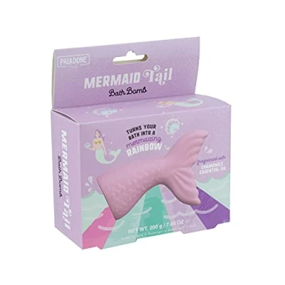 Image of Mermaid Tail Bath Bomb Rainbow Colored in Water Moisturizing Great for Kids, One Size Paladone