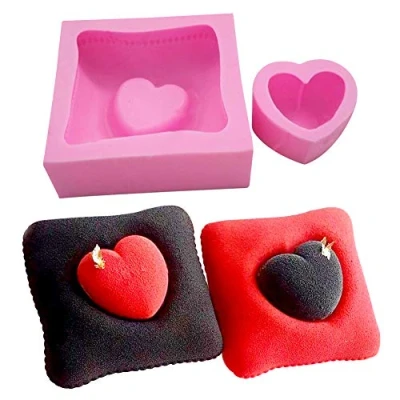 Image of WonDerfulC Heart Shaped Pillow Fondant Cake Molds DIY Soap Candle Silicone Mould 3D Love Baking Tools for Decoration, Gum Paste, Polymer Clay, Sugar Craft