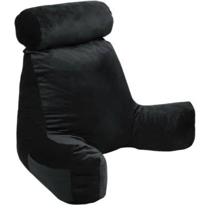 Image of bananair Reading Pillow for Bed Soft Velvet Fabric &amp; Comfortable Foam Filling Optimal Back Support Portable Backrest with Arms Cuddle Cushion Adults (Black)