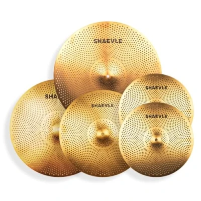 Image of SHAEVLE Low Volume Cymbal Pack Drum Cymbals Sets Golden Mute 14&quot;Hi hat+16&quot;Crash+18&#039;Crash+20&quot;Ride Quiet for Practice