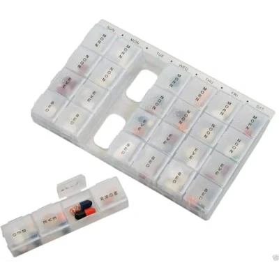 Image of Pill Box Organiser GENERISE 7 Day Weekly Tablet Dispenser for Medication, Supplements, Vitamins Daily or with Detachable Boxes and Four Compartments per
