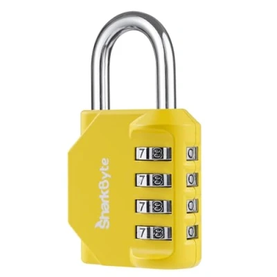 Image of SharkByte Combination Padlock, 4 Dial Heavy Duty Lock, Weatherproof Outdoor Lock Padlock for Gym, School, Locker, Shed, Storage, Garage, Fence, Hasp, Toolbox (1 Pack) Yellow