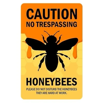 Image of Caution bees at work no trespassing safety sign Self adhesive sticker (200mm x 150mm)
