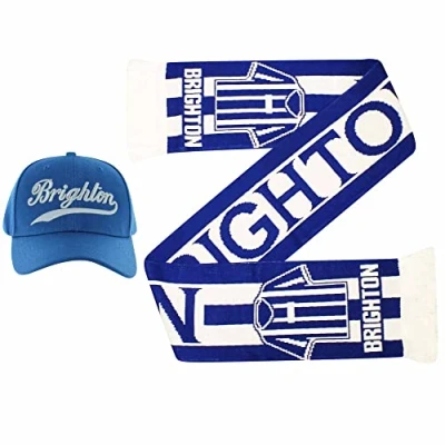 Image of GIFTS 4 ALL Brighton Fans Scarf &amp; Baseball Cap Gift Set, Football Match Day Scarf, Multi