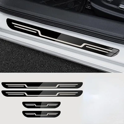 Image of 4pcs Car Door Sill Scuff Plate for Mini Paceman (R61) 2013 2016, Welcome Pedal Guard Kick Plates Stainless Steel Threshold Cover Pedal(Bla ck)