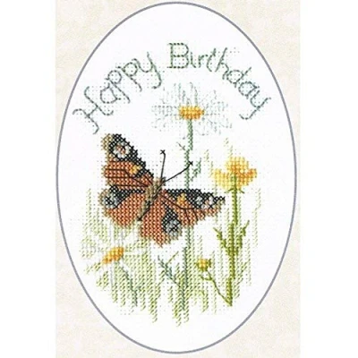 Image of Bothy Threads Greeting Card Cross Stitch Kit Butterfly and Daisy 9x13.3cm DWCDG24 Counted Pattern
