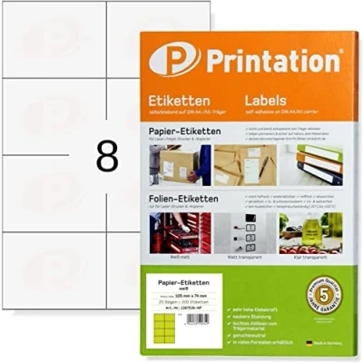Image of 3427 4626 Universal Labels 105 x 74 mm White Self Adhesive Printable on DIN A4 Sheets for 2x4 Address Sticker Internet Brand