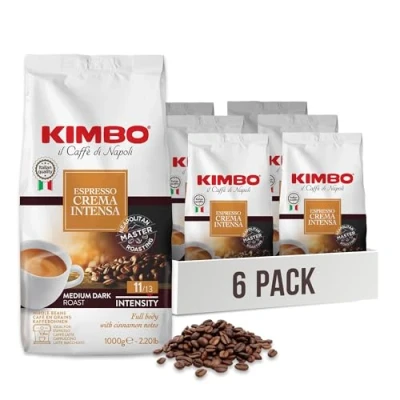 Image of Kimbo Coffee, Espresso Crema Intensa, Whole Coffee Beans, Medium Dark Roast, 11/13, Italian 6 x 1kg