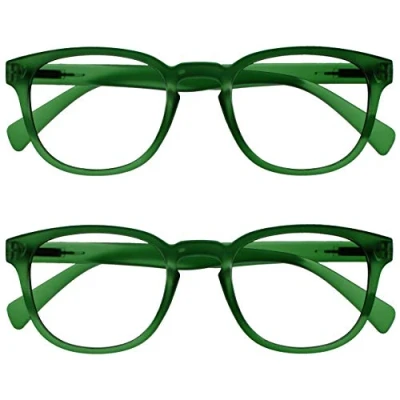Image of OPULIZE Pop Reading Glasses 2 Pack Fun Round Matt Frame Moss Green Spring Hinges Scratch Resistant Mens Womens RR2 6 +3.00