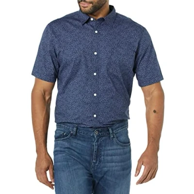Image of Amazon Essentials Men&#039;s Slim Fit Short Sleeve Poplin Shirt, Navy Floral, XXL