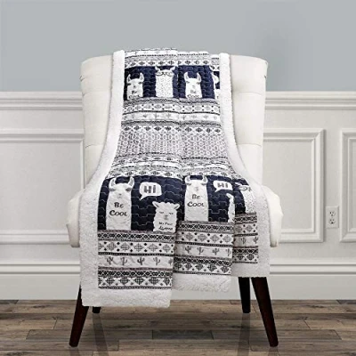 Image of Lush Decor Llama Stripe Fuzzy Reversible Sherpa Throw Blanket, 60 x 50, Navy